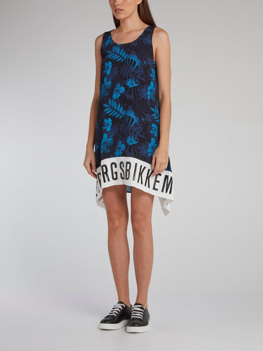 Navy Tropical Print Tank Dress