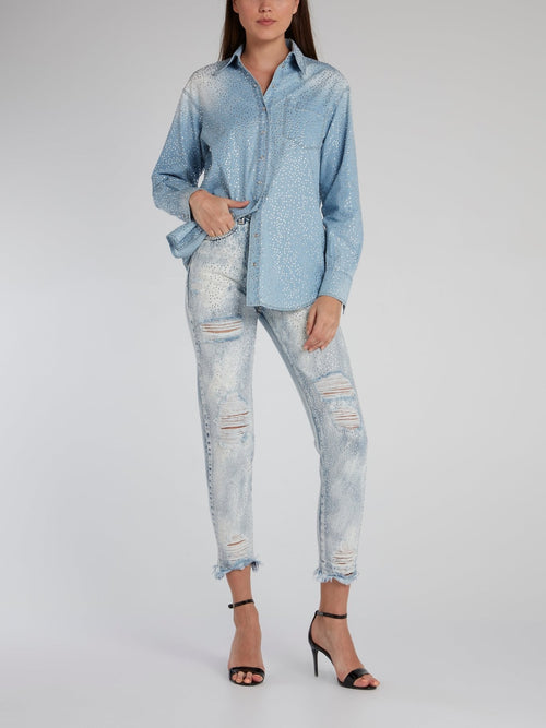 Acid Wash Studded Denim Shirt