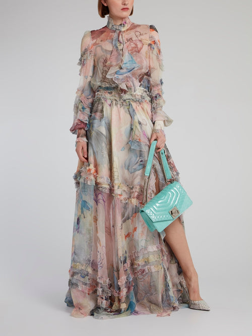 Ocean Print Tiered Frill Dress