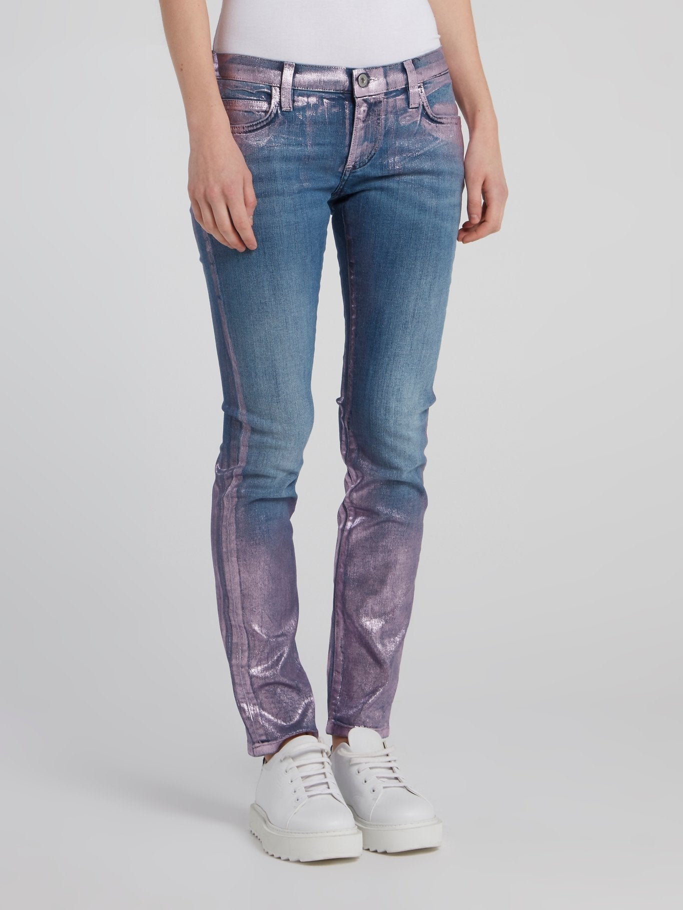 Metallic Panel Slim Fit Jeans