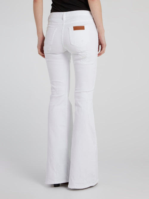 White Flared Distressed Denim Pants