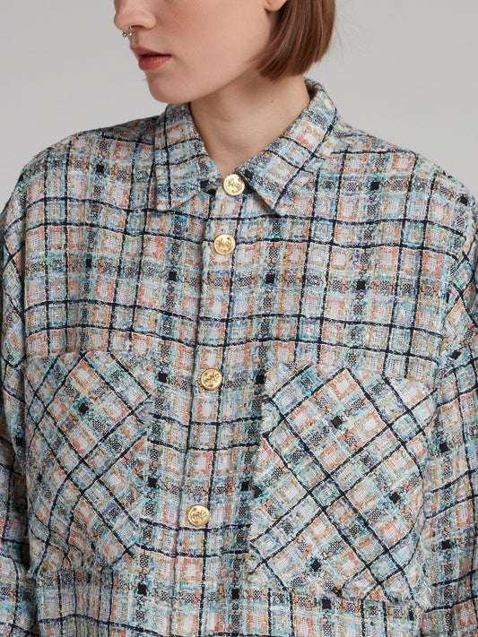 Check Tweed Oversized Shirt