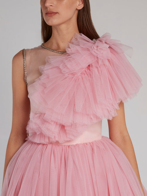 Pink Layered Tulle Gown