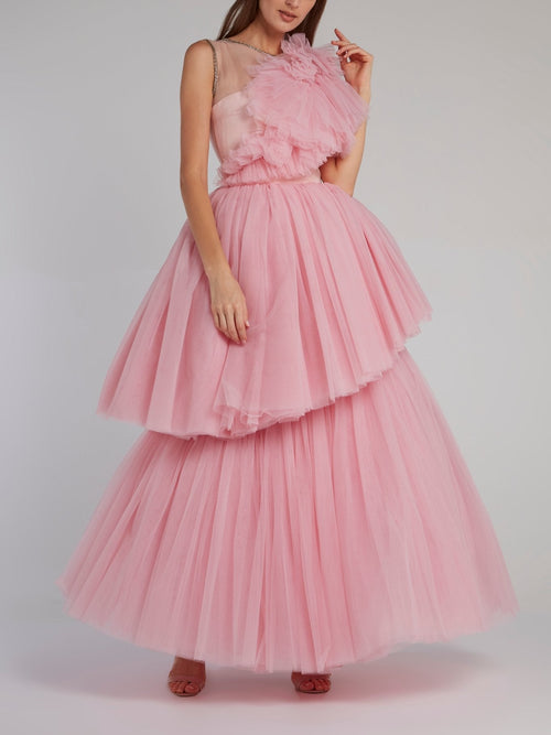 Pink Layered Tulle Gown