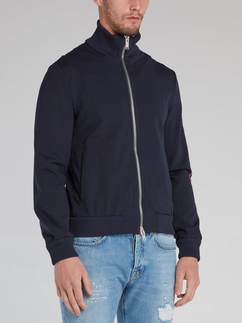 Navy Logo Tape Zip Up Sweatshirt