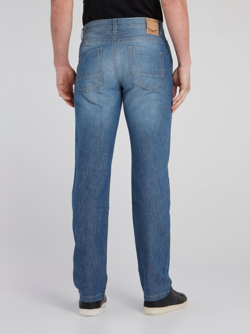 Blue Straight Leg Denim Pants