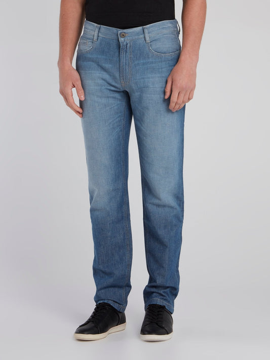 Blue Straight Leg Denim Pants