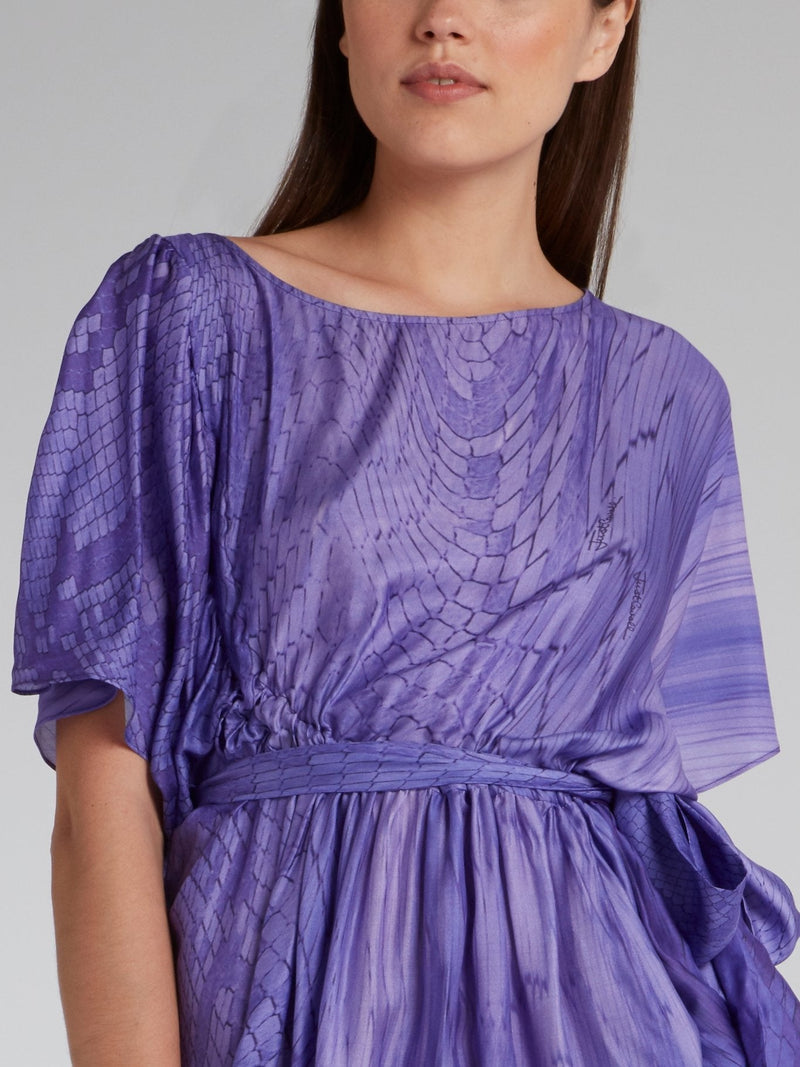 Purple Snake Effect Tie Front Dress