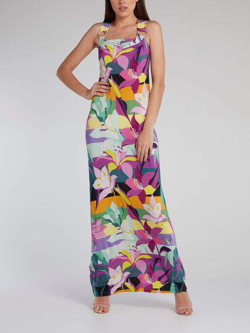 Floral Colour Block Stripe Maxi Dress