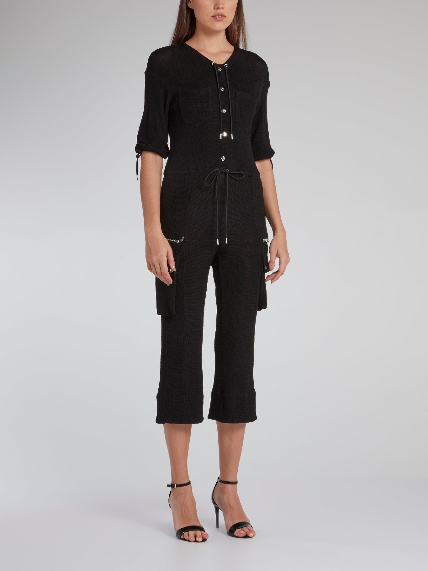 Black Drawstring Trapeze Jumpsuit