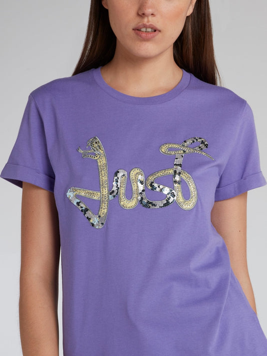 Purple Sequin Snake Logo T-Shirt