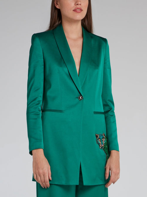 Green Sequin Leopard Viscose Coat