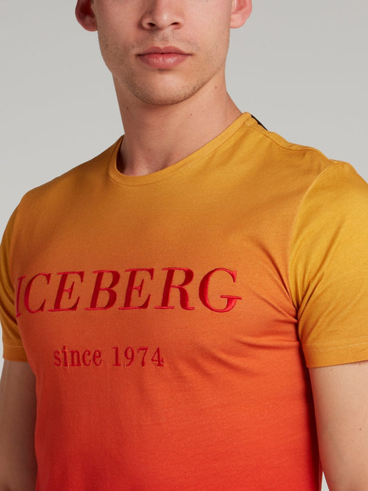 Orange Gradient Embroidered T-Shirt