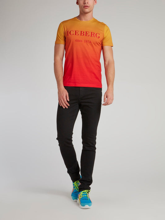 Orange Gradient Embroidered T-Shirt