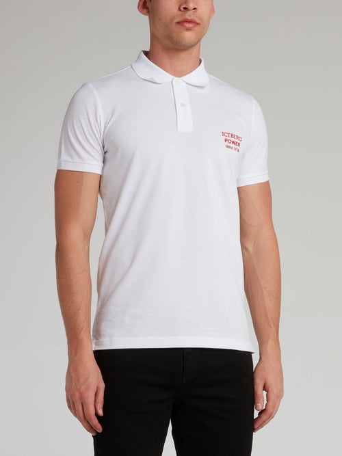 White Embroidered Logo Polo Shirt