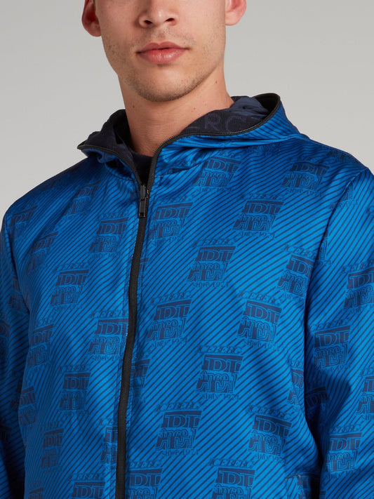 Blue Monogram Print Sports Jacket