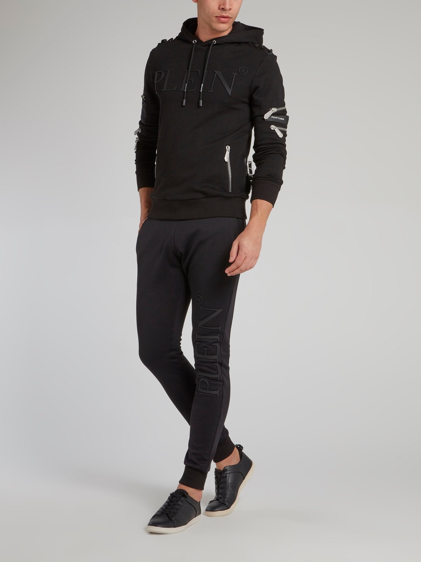 Black Zipper Detail Hoodie Sweatshirt