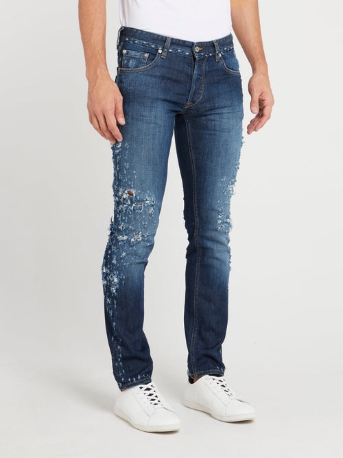 Blue Wash Distressed Jeans