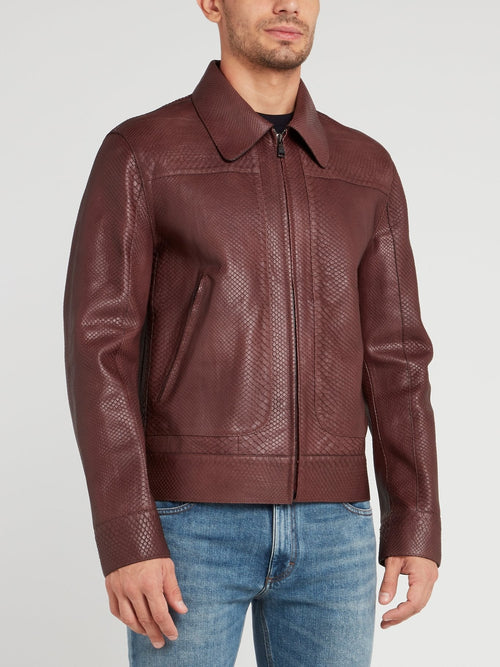 Burgundy Snake Skin Leather Jacket