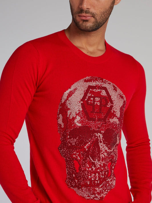 Red Studded Skull Pullover