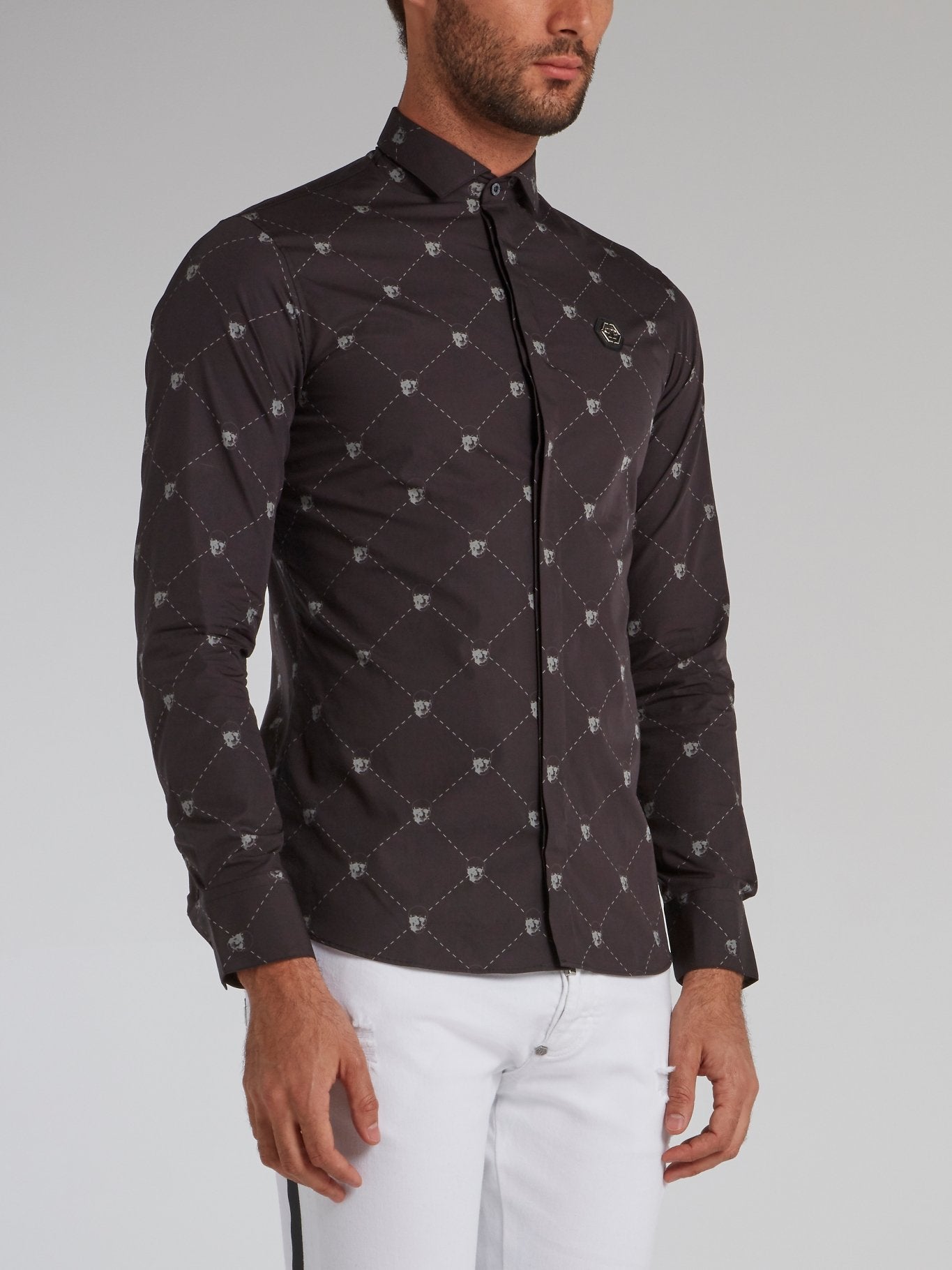 Black Skull Print Long Sleeve Shirt