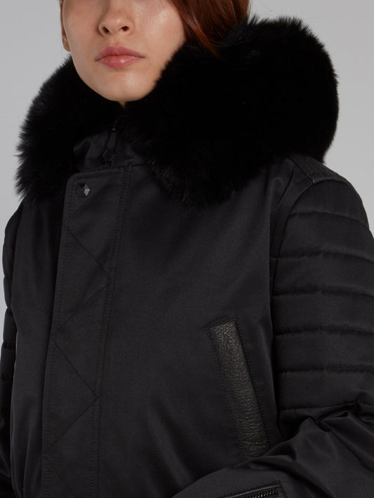 Black Quilt Sleeve Parka