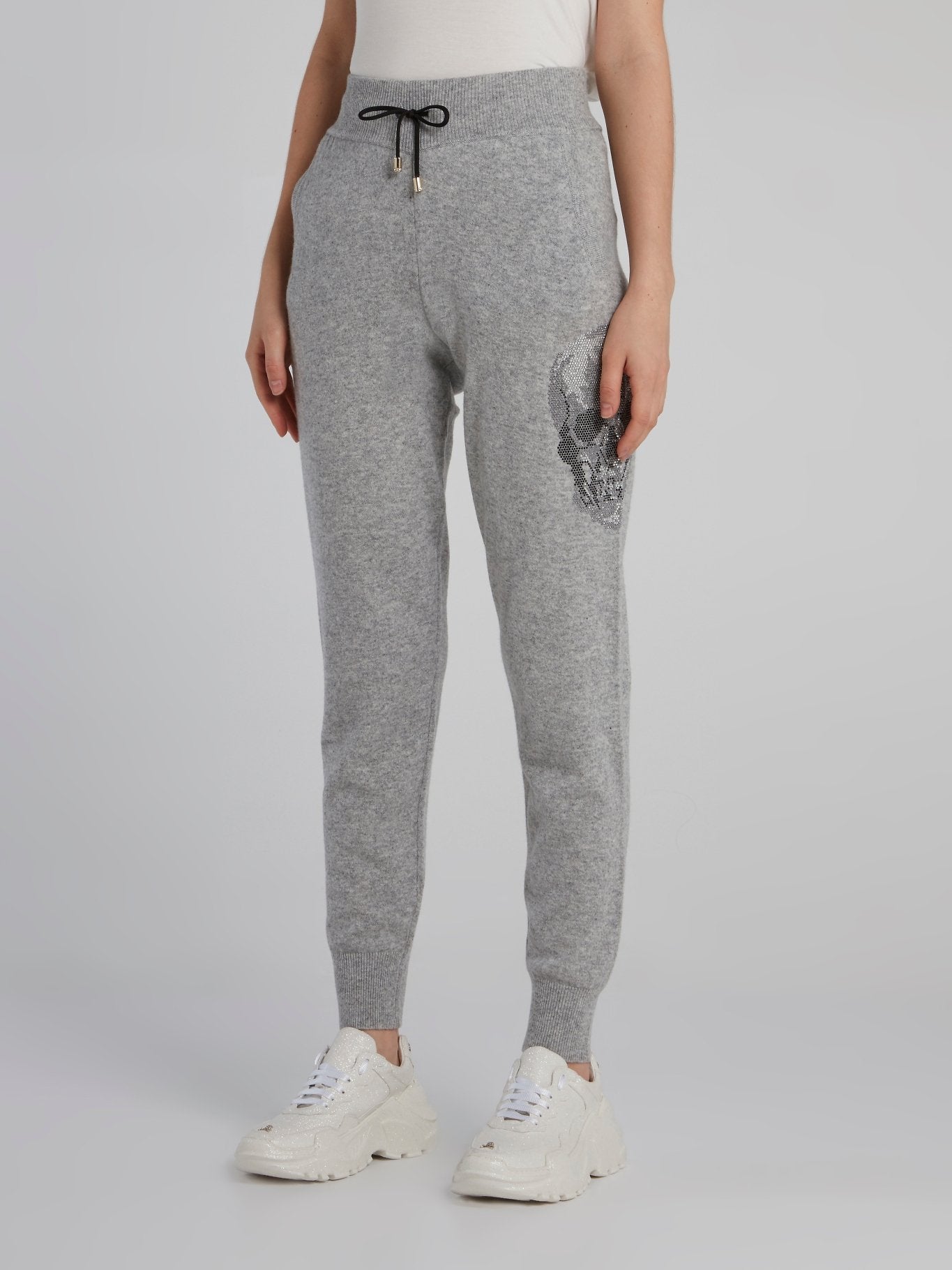 Grey Studded Skull Knit Active Trousers