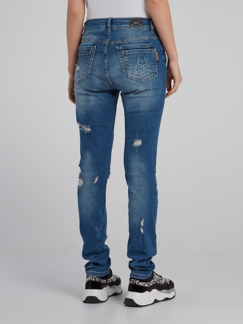 Blue Tattered Slim Fit Jeans