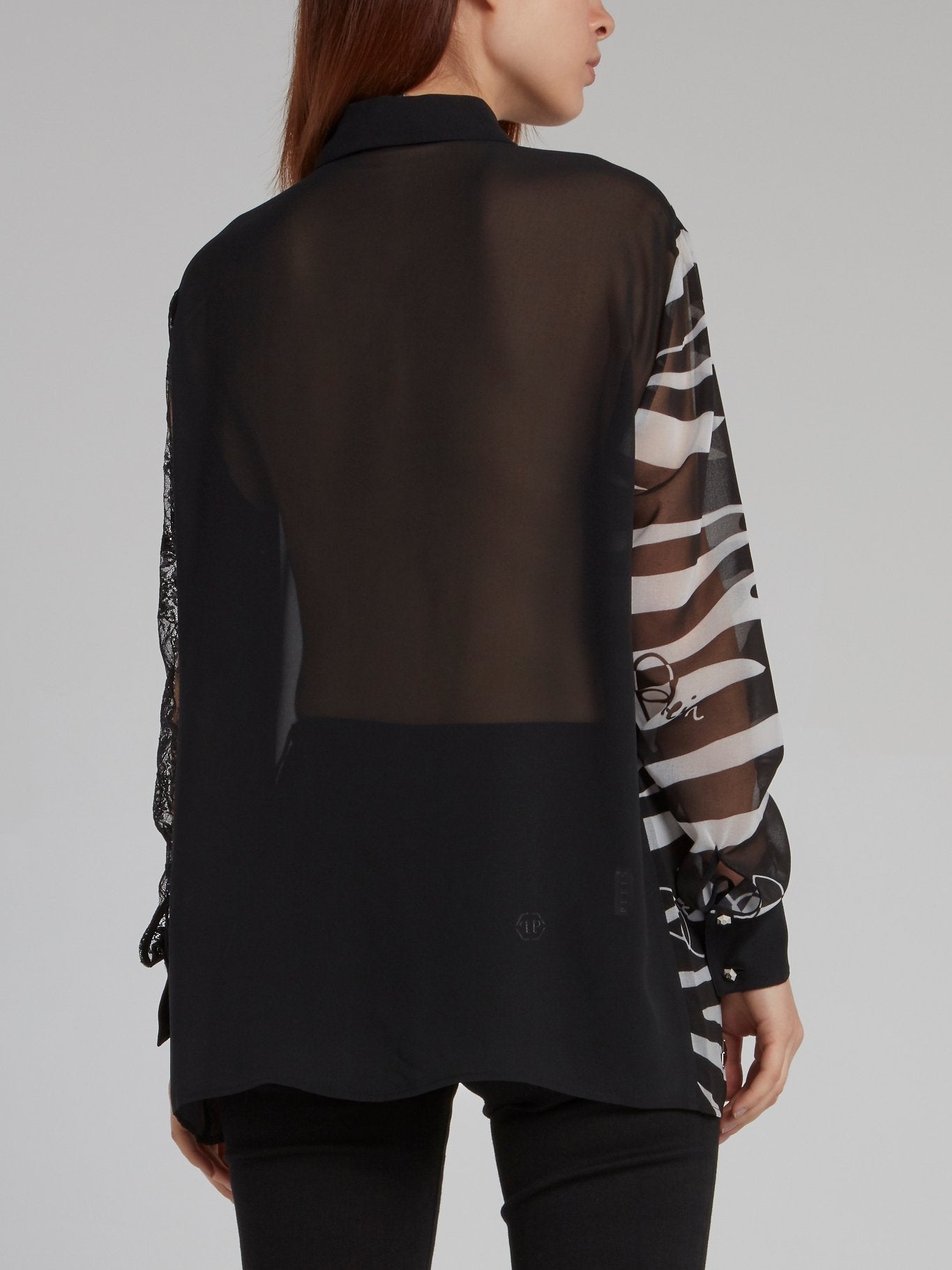 Animal Print Panel Mesh Shirt