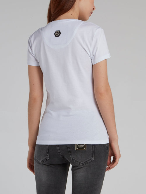 White with Silver Print Statement T-Shirt