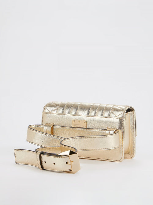 Gold Quilted Flap Belt Bag