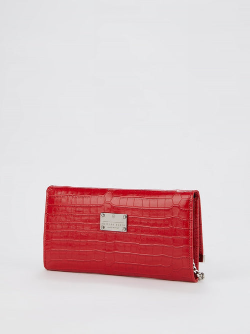 Red Crocodile Effect Clutch Bag