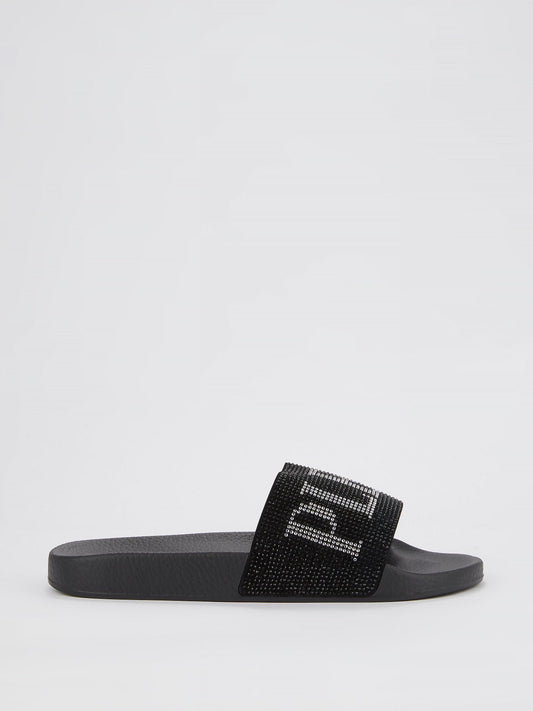 Black Studded Logo Slides