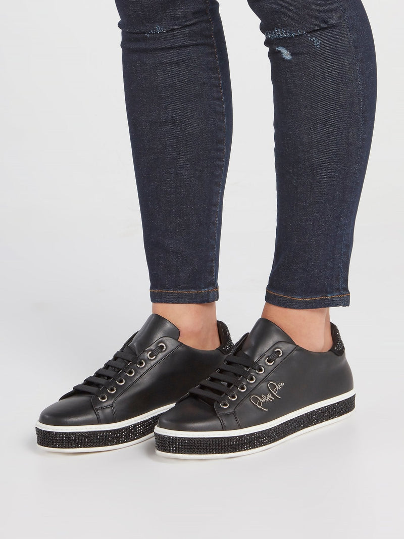 Black Studded Signature Sneakers