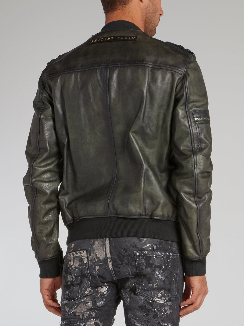 Olive Rustic Leather Military Jacket