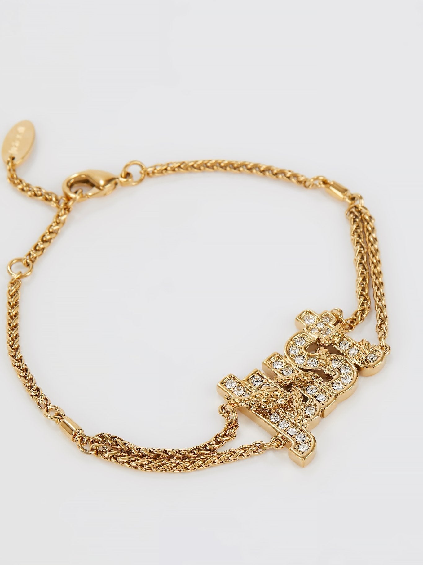 Gold Crystal Studded Monogram Bracelet