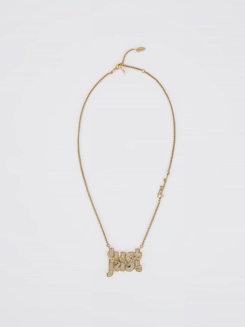 Gold Crystal Studded Monogram Necklace