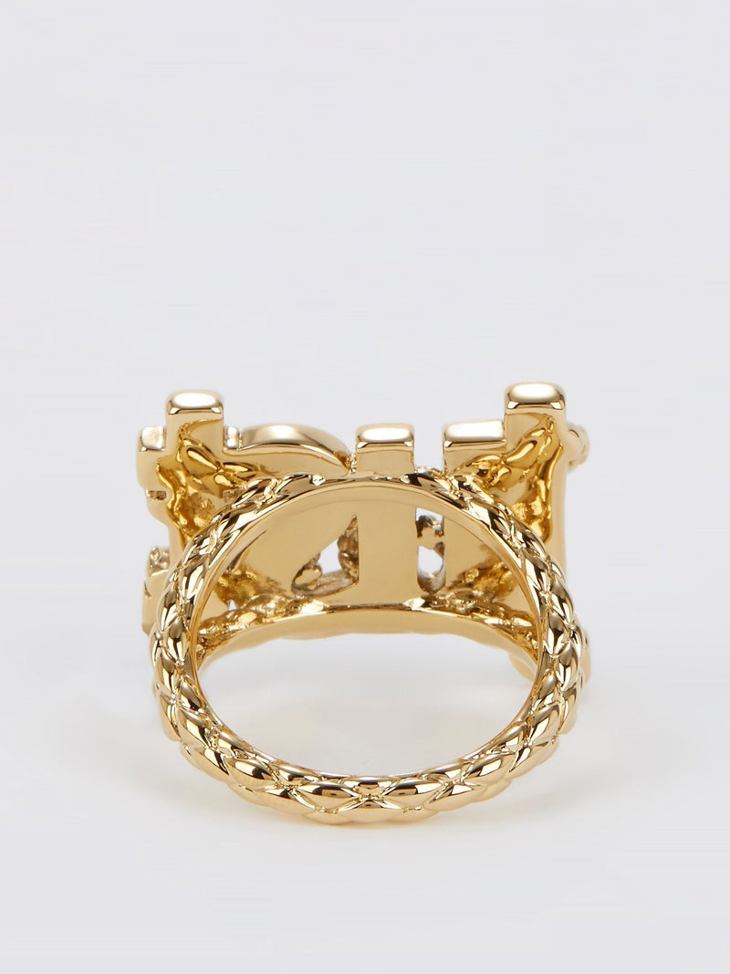 Gold Crystal Studded Monogram Ring - Size 7