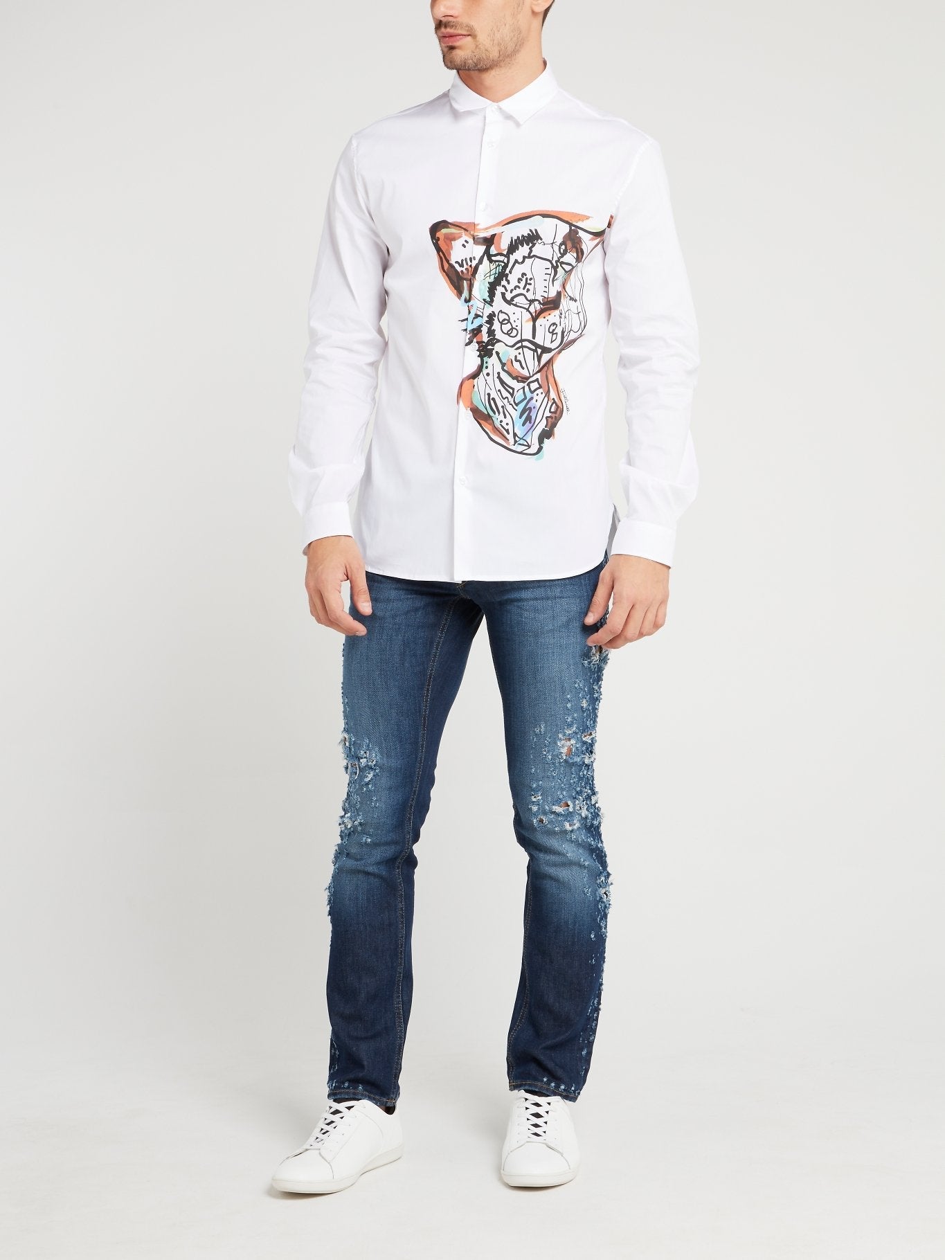 White Tiger Print Shirt