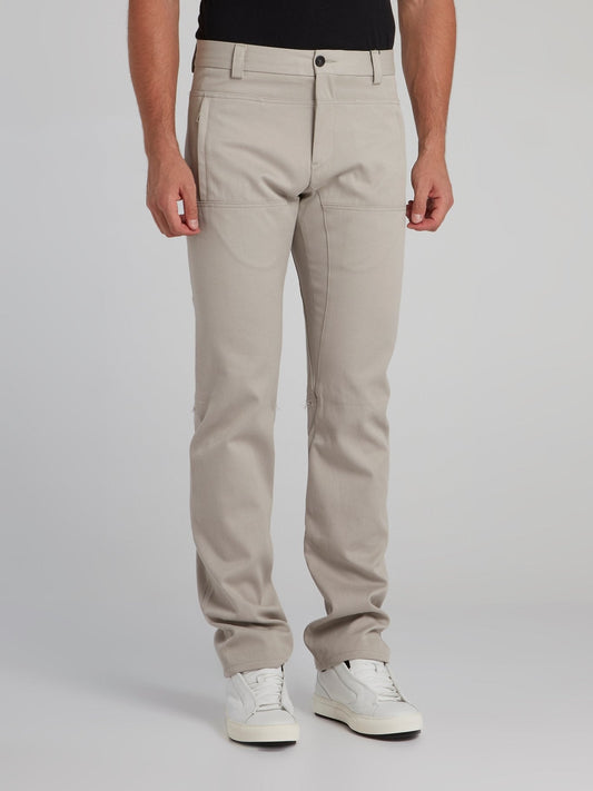 Beige Paneled Chino Pants