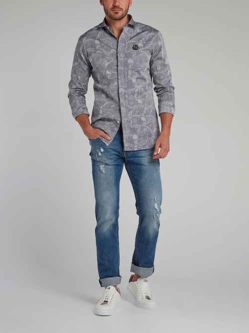 Grey Dollar Skull Print Shirt