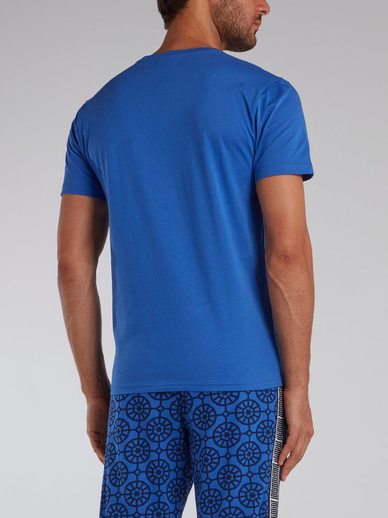 Blue Logo Print Crewneck T-Shirt