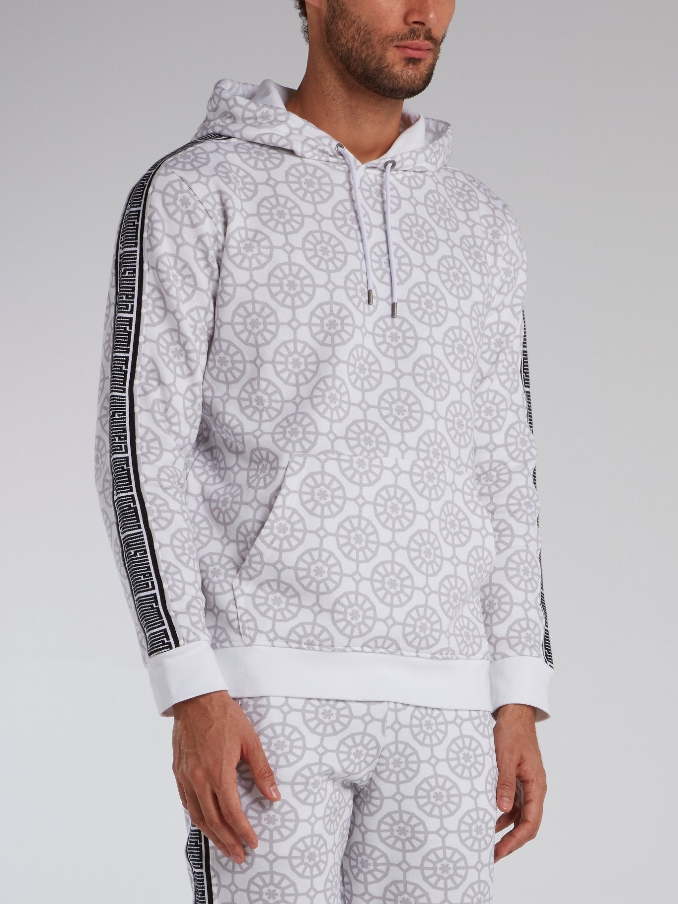 White Mosaic Print Hoodie Sweatshirt