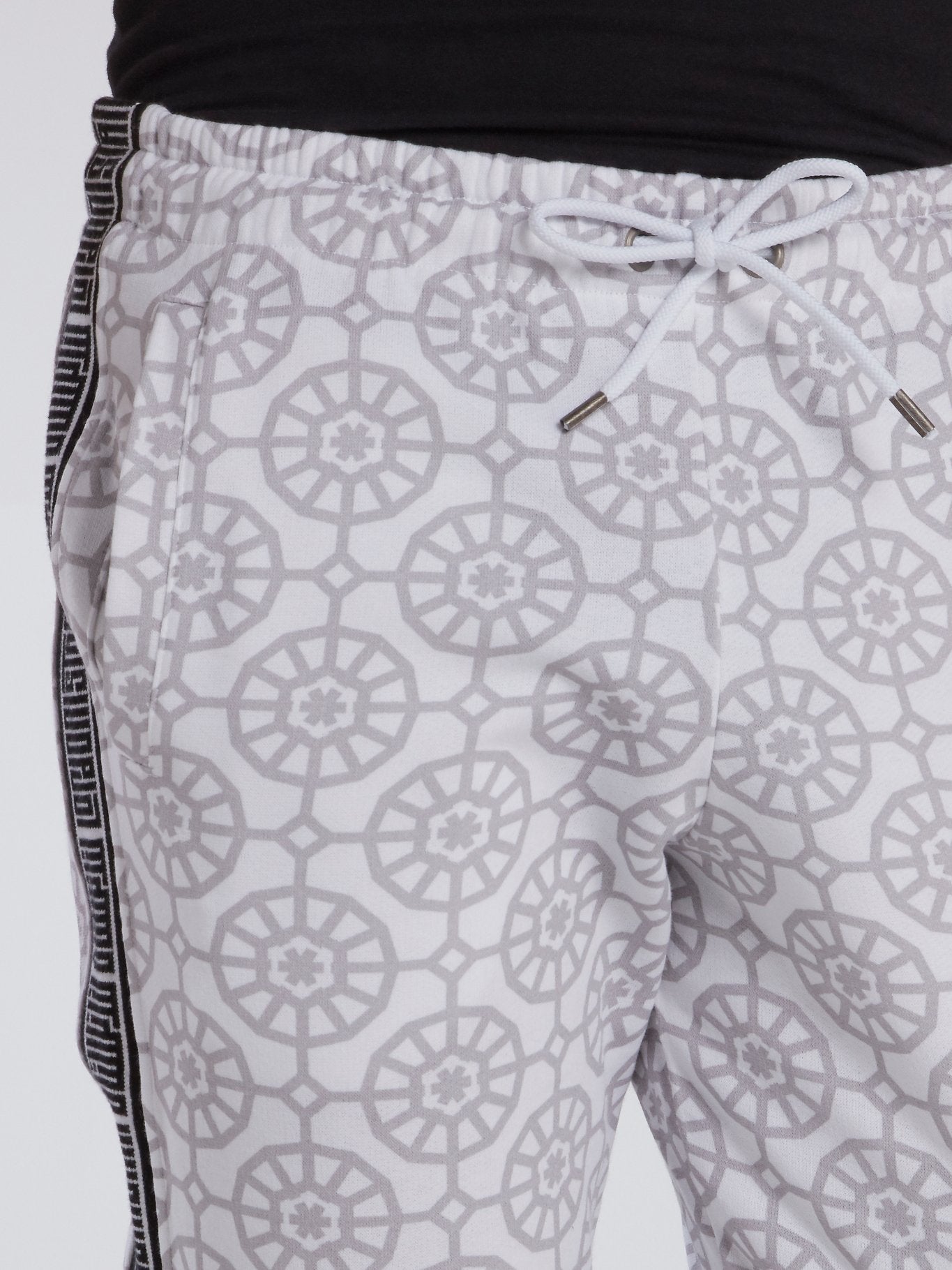 White Mosaic Print Jogger Pants