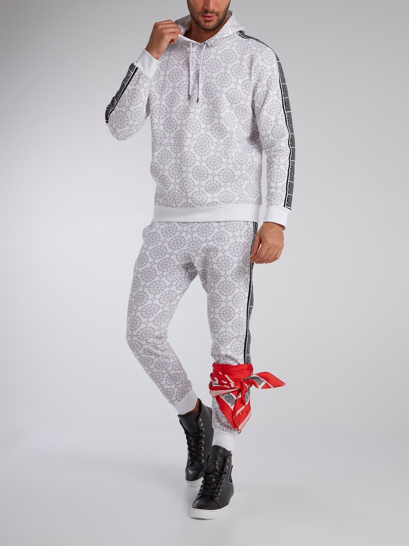 White Mosaic Print Jogger Pants