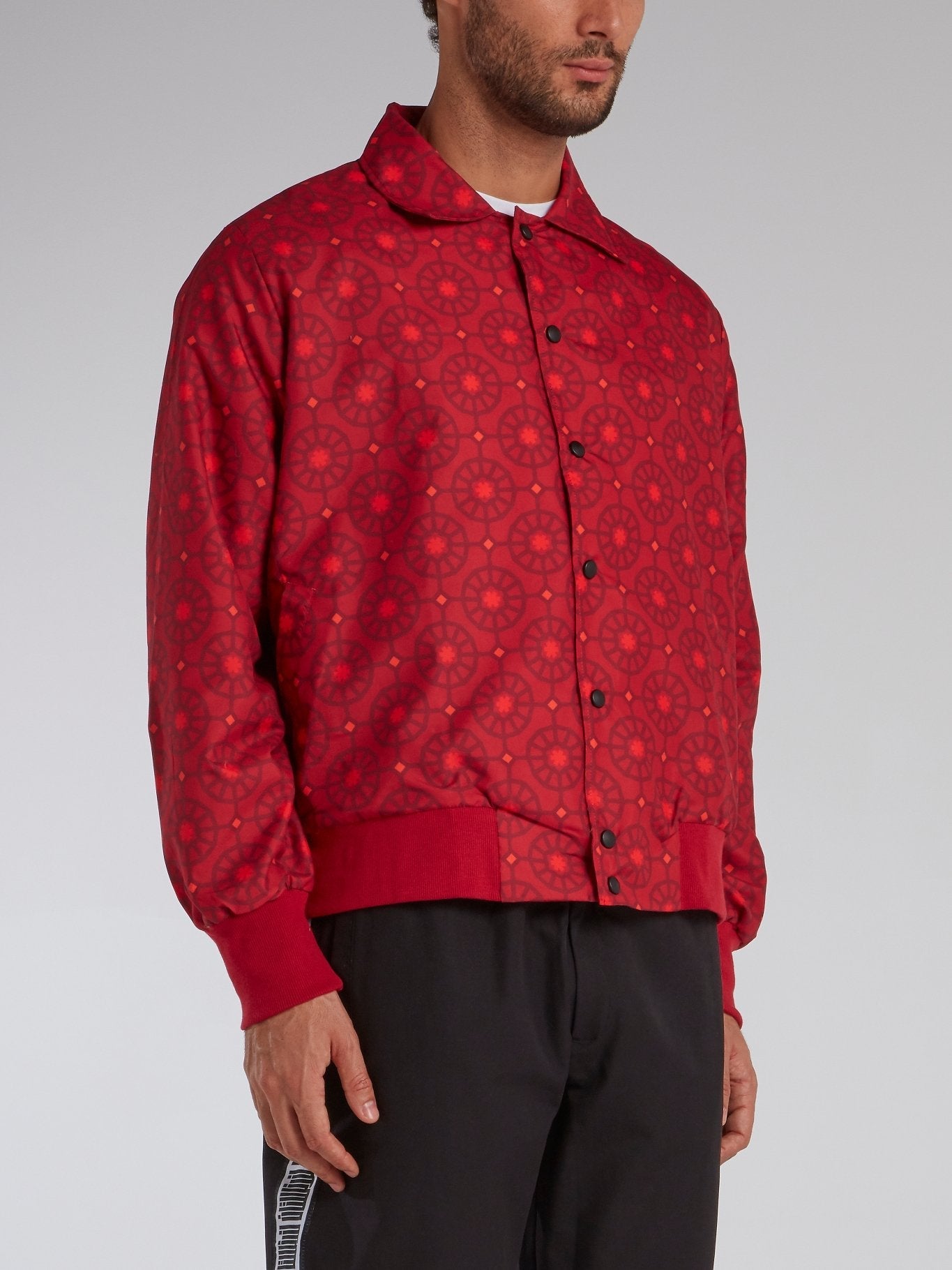 Red Mosaic Print Button Up Jacket