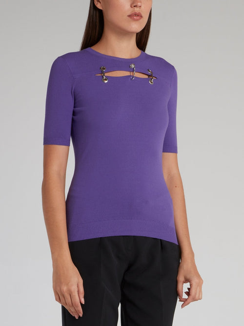 Purple Embellished Cut Out Top