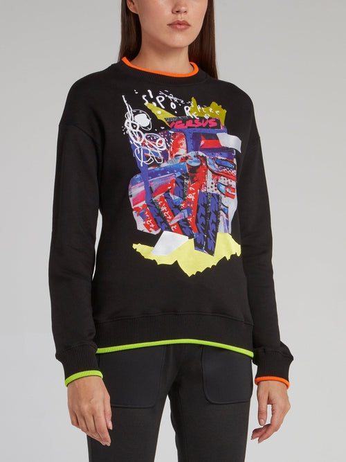 Black Abstract Print Sweatshirt