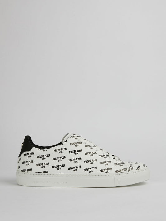 Yaeger White Monogram Print Low Top Sneakers