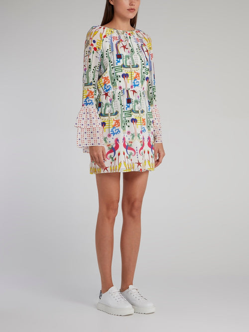 Nora Bell Sleeve Printed Mini Dress